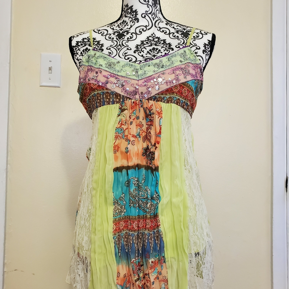 Bohemian Multi-Color Embellished Spaghetti Strap Top